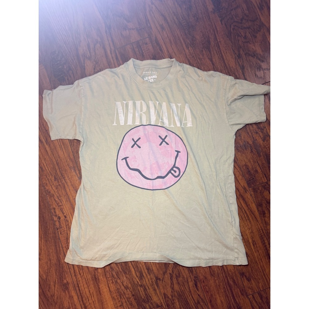 American Eagle Nirvana Graphic Tee Womens XS Sage Pink Grunge 90s Band T Shirt